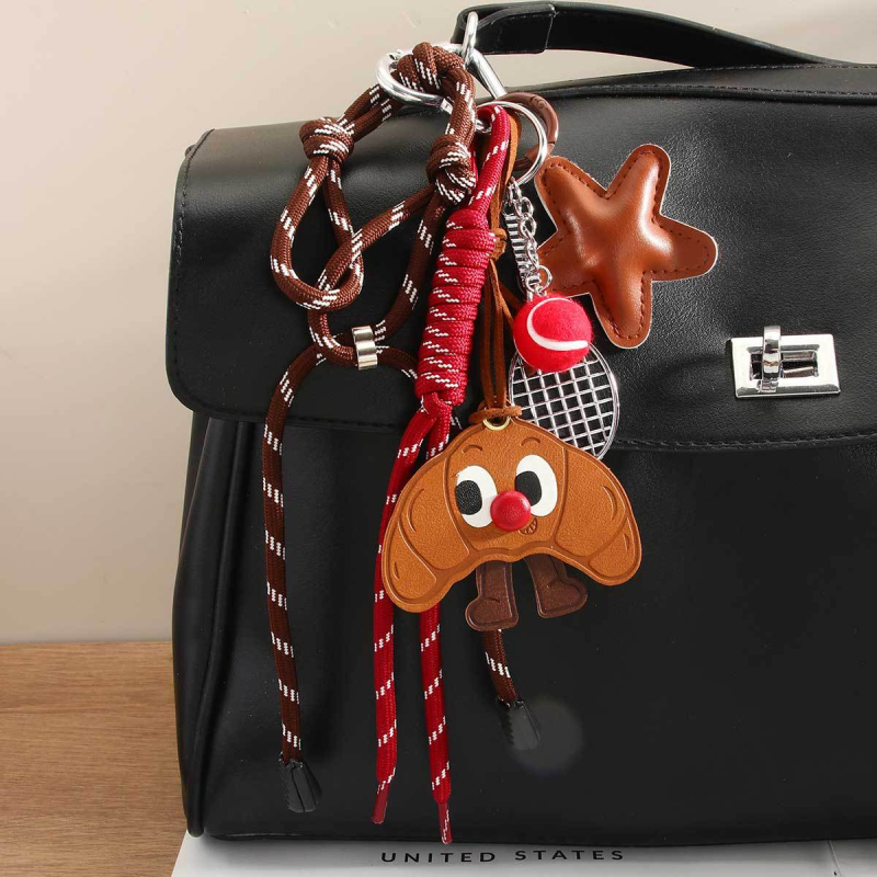 Кожен ключодържател талисман за чанта с кроасан форма, смесени материали, Инс стил, аксесоар за багаж, пролет 2024