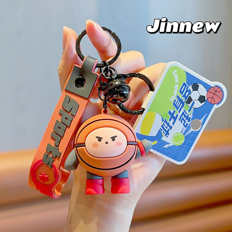 JINNEW мультяшен ключодържател от смола – ключодържател с въже, тема футбол и баскетбол