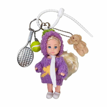 Tiny корейски стил сладък плюшен ключодържател с глава патладжан, дизайн тенис-мече, смесени материали, индивидуално опакован