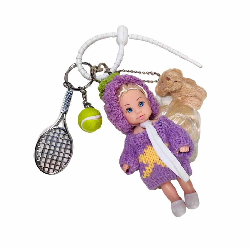 Tiny корейски стил сладък плюшен ключодържател с глава патладжан, дизайн тенис-мече, смесени материали, индивидуално опакован