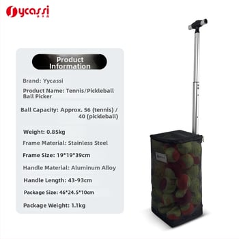 Zbierač loptičiek pre pickleball a tenis s veľkou kapacitou, spodným tlačným dizajnom a úložnou taškou