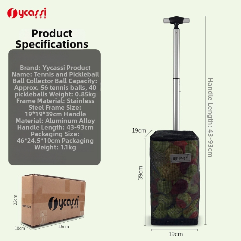 Zbierač loptičiek pre pickleball a tenis s veľkou kapacitou, spodným tlačným dizajnom a úložnou taškou