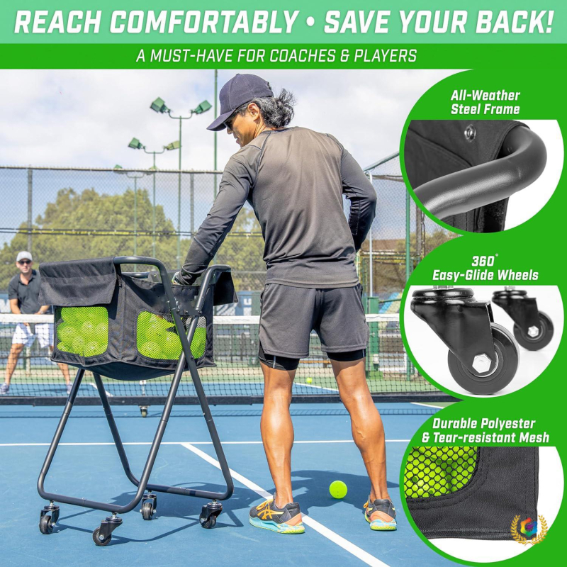 Портативна количка за треньор по тенис и пикълбол | Вместимост: 140 пикълбол или 175 тенис топки | Материал: Oxford плат | Подходящи спортове: Тенис | Обработка и персонализация: Да