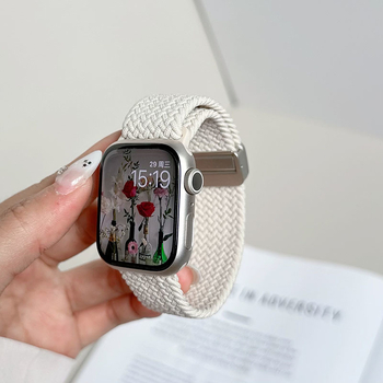 Brățară de ceas din nylon împletit, elastică, cu închidere magnetică, compatibilă cu Apple Watch; dimensiuni ale interfeței reglabile; stil de afaceri.