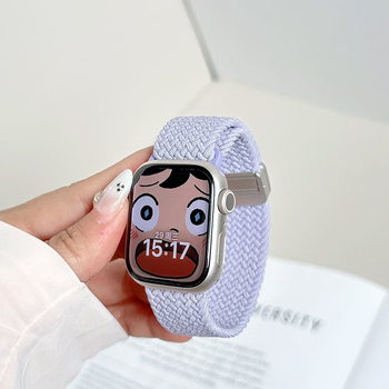 Brățară de ceas din nylon împletit, elastică, cu închidere magnetică, compatibilă cu Apple Watch; dimensiuni ale interfeței reglabile; stil de afaceri.