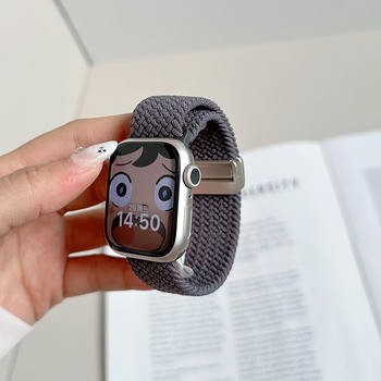 Brățară de ceas din nylon împletit, elastică, cu închidere magnetică, compatibilă cu Apple Watch; dimensiuni ale interfeței reglabile; stil de afaceri.