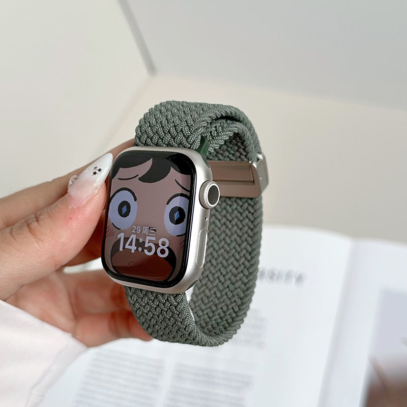Brățară de ceas din nylon împletit, elastică, cu închidere magnetică, compatibilă cu Apple Watch; dimensiuni ale interfeței reglabile; stil de afaceri.