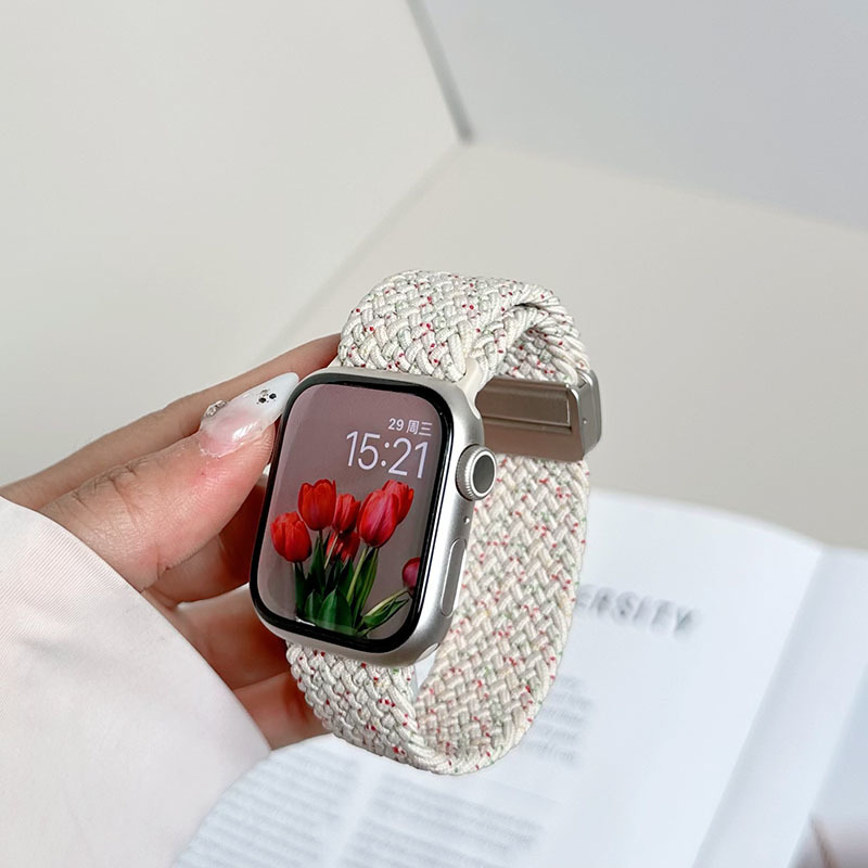 Brățară de ceas din nylon împletit, elastică, cu închidere magnetică, compatibilă cu Apple Watch; dimensiuni ale interfeței reglabile; stil de afaceri.