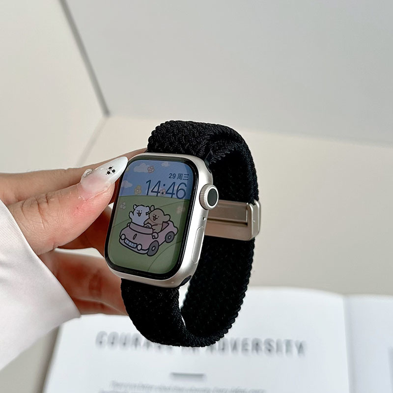 Brățară de ceas din nylon împletit, elastică, cu închidere magnetică, compatibilă cu Apple Watch; dimensiuni ale interfeței reglabile; stil de afaceri.