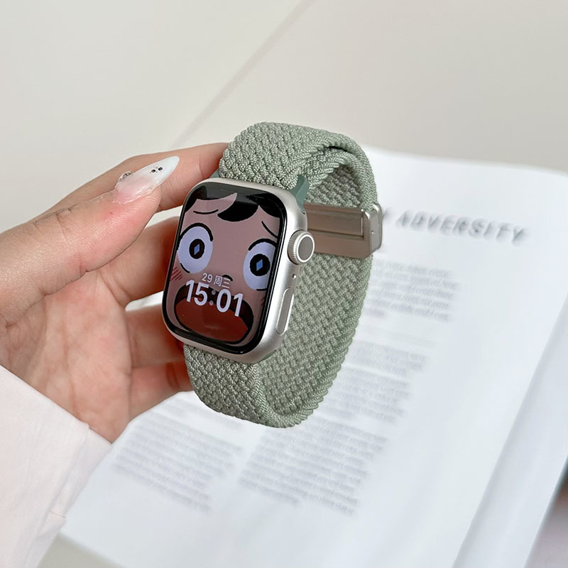 Brățară de ceas din nylon împletit, elastică, cu închidere magnetică, compatibilă cu Apple Watch; dimensiuni ale interfeței reglabile; stil de afaceri.