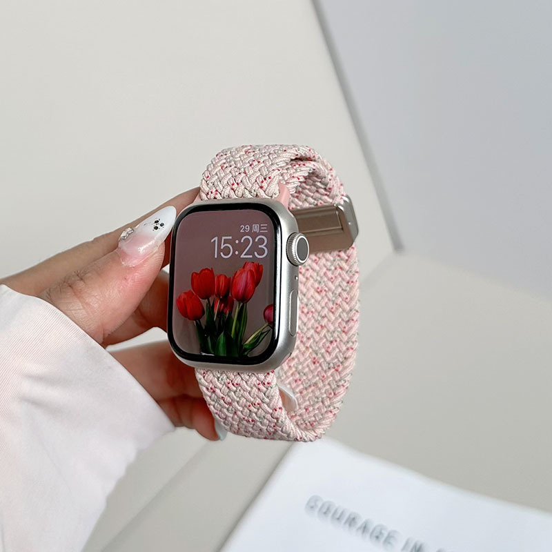 Brățară de ceas din nylon împletit, elastică, cu închidere magnetică, compatibilă cu Apple Watch; dimensiuni ale interfeței reglabile; stil de afaceri.