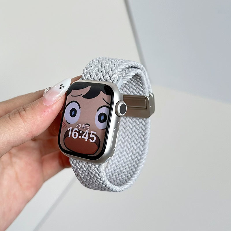 Brățară de ceas din nylon împletit, elastică, cu închidere magnetică, compatibilă cu Apple Watch; dimensiuni ale interfeței reglabile; stil de afaceri.