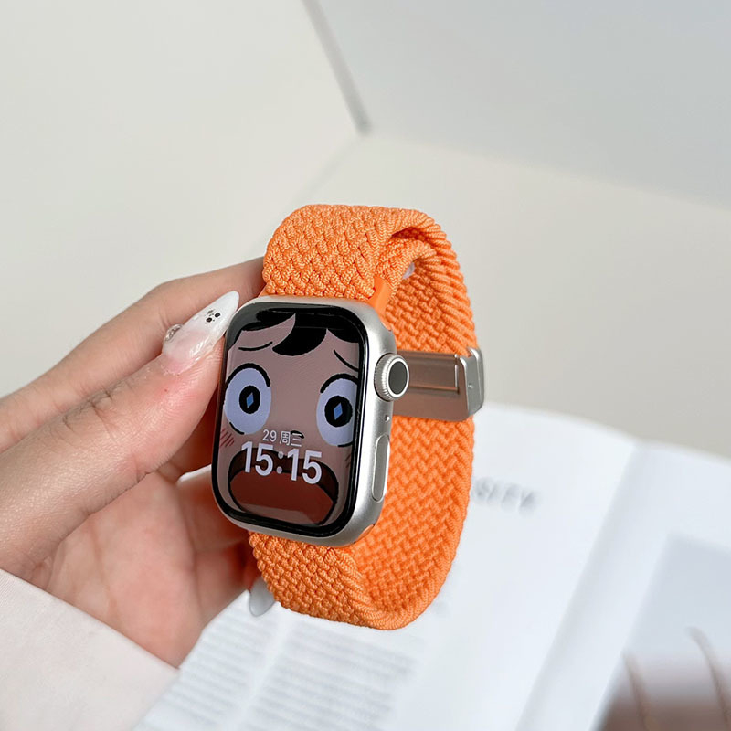 Brățară de ceas din nylon împletit, elastică, cu închidere magnetică, compatibilă cu Apple Watch; dimensiuni ale interfeței reglabile; stil de afaceri.