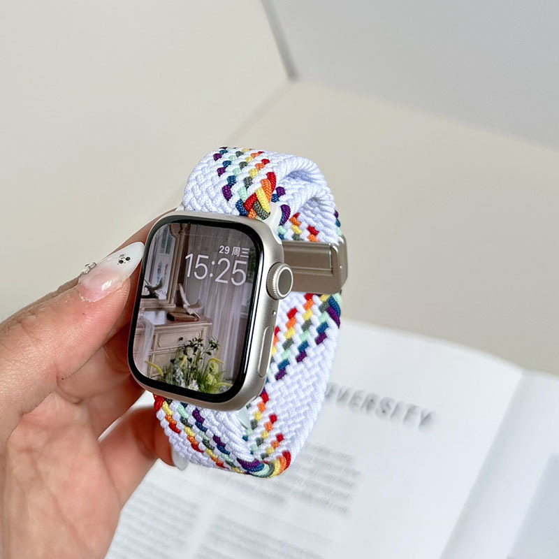 Brățară de ceas din nylon împletit, elastică, cu închidere magnetică, compatibilă cu Apple Watch; dimensiuni ale interfeței reglabile; stil de afaceri.