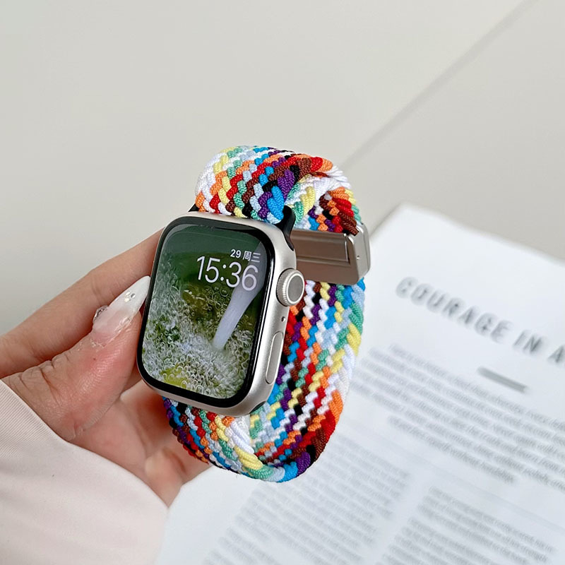Brățară de ceas din nylon împletit, elastică, cu închidere magnetică, compatibilă cu Apple Watch; dimensiuni ale interfeței reglabile; stil de afaceri.