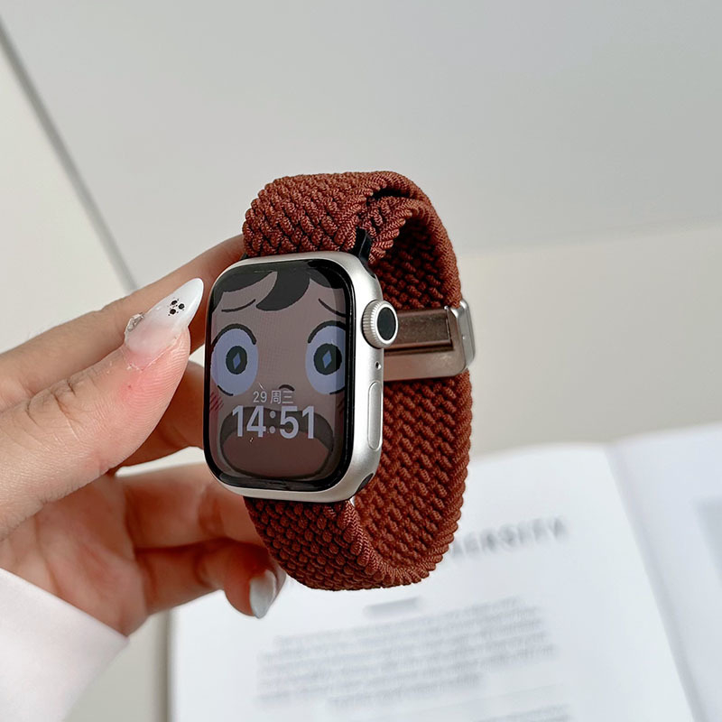 Brățară de ceas din nylon împletit, elastică, cu închidere magnetică, compatibilă cu Apple Watch; dimensiuni ale interfeței reglabile; stil de afaceri.