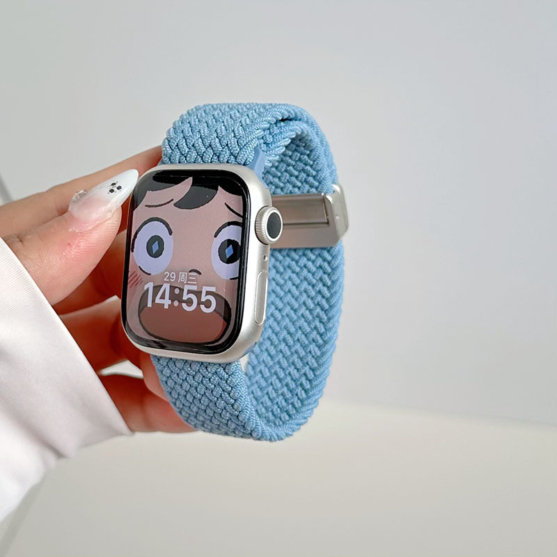 Brățară de ceas din nylon împletit, elastică, cu închidere magnetică, compatibilă cu Apple Watch; dimensiuni ale interfeței reglabile; stil de afaceri.