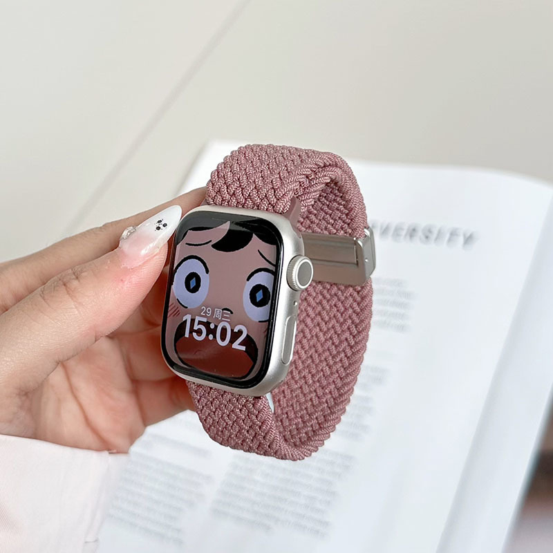Brățară de ceas din nylon împletit, elastică, cu închidere magnetică, compatibilă cu Apple Watch; dimensiuni ale interfeței reglabile; stil de afaceri.
