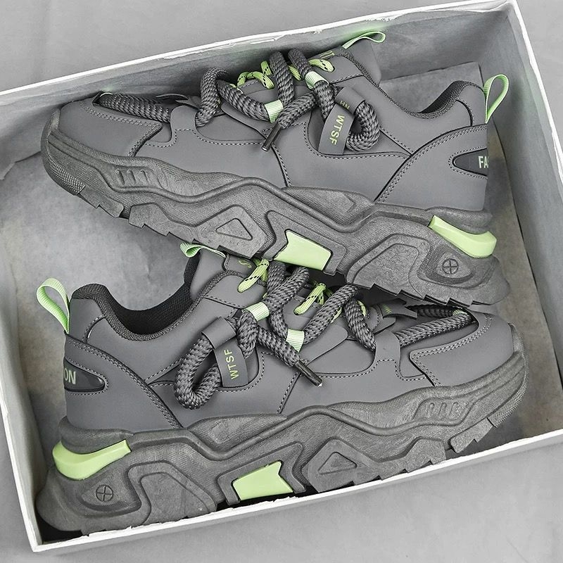 Обувки за мъже с дебела подметка - PU горна част, EVA стелка, връзки, повишаване на височината