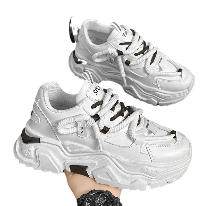 Обувки за мъже с дебела подметка - PU горна част, EVA стелка, връзки, повишаване на височината