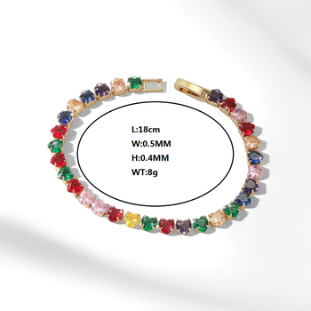 Brățară tenis în formă de inimă, zirconiu colorat, cupru placat cu aur, bijuterii feminine în stil Ins, origine Yiwu