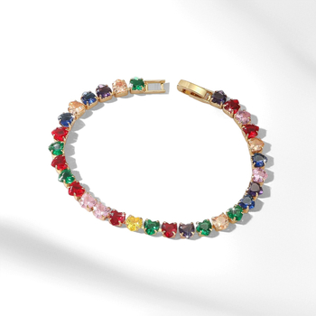 Brățară tenis în formă de inimă, zirconiu colorat, cupru placat cu aur, bijuterii feminine în stil Ins, origine Yiwu