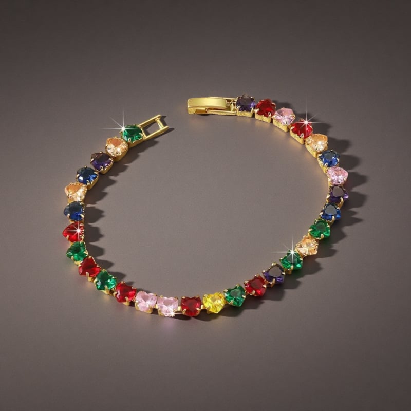 Brățară tenis în formă de inimă, zirconiu colorat, cupru placat cu aur, bijuterii feminine în stil Ins, origine Yiwu