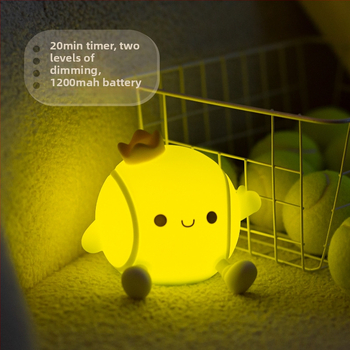 Nočná lampa v tvare tenisovej rakety, USB nabíjanie, silikónové tienidlo, vstavaná batéria, napätie ≤ 36 V, FCC certifikované