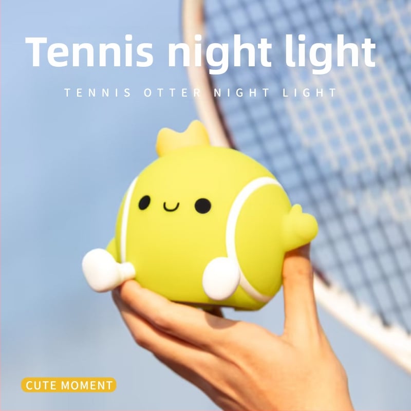 Nočná lampa v tvare tenisovej rakety, USB nabíjanie, silikónové tienidlo, vstavaná batéria, napätie ≤ 36 V, FCC certifikované