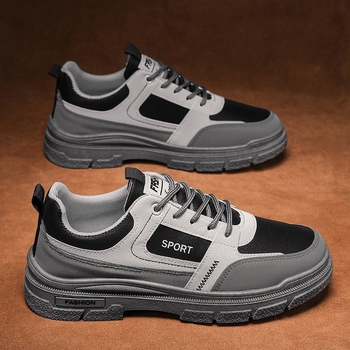 Vīriešu ikdienas sneakers no mākslīgās ādas, elpojoša tīkla iekšējā odere, šņorēm, zems profils, gumijas zole