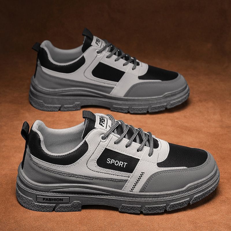 Vīriešu ikdienas sneakers no mākslīgās ādas, elpojoša tīkla iekšējā odere, šņorēm, zems profils, gumijas zole