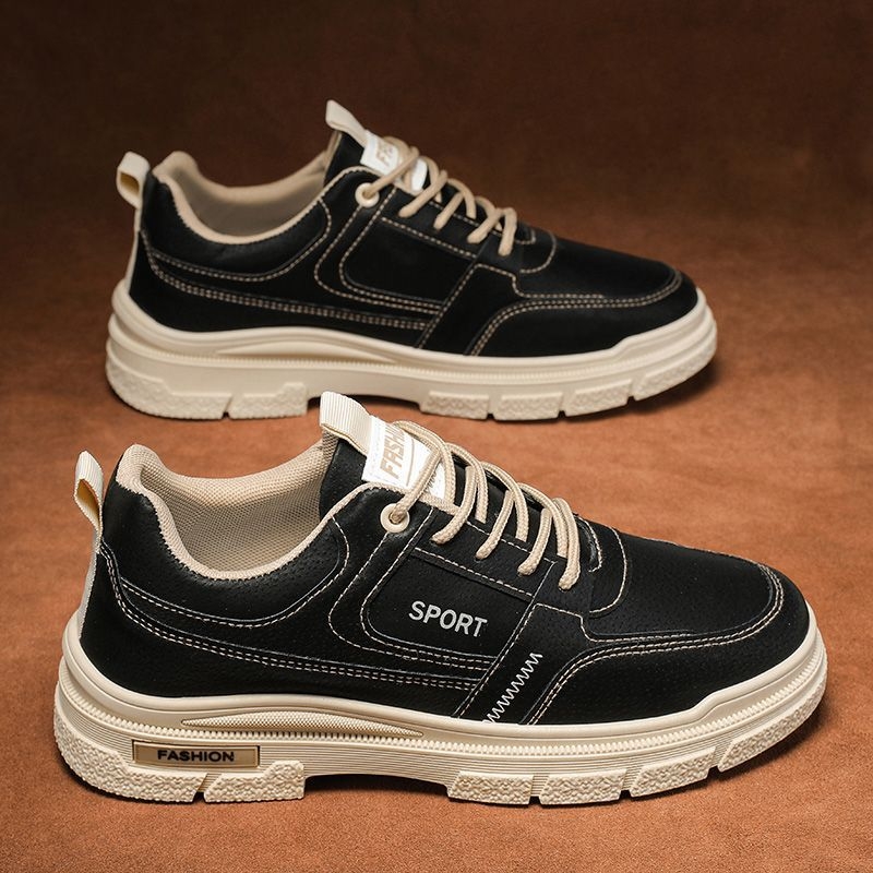 Vīriešu ikdienas sneakers no mākslīgās ādas, elpojoša tīkla iekšējā odere, šņorēm, zems profils, gumijas zole