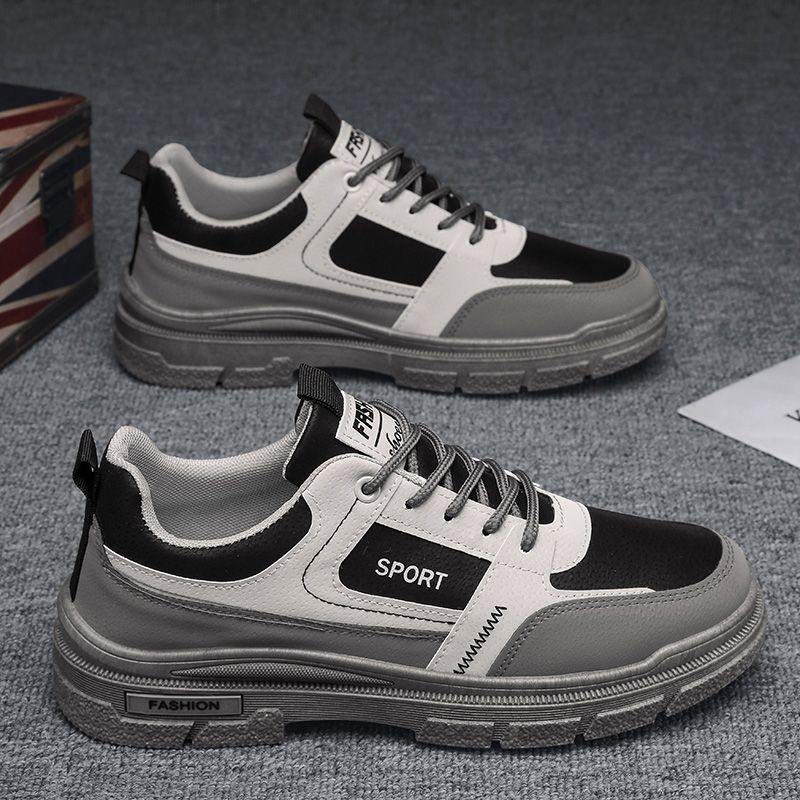 Vīriešu ikdienas sneakers no mākslīgās ādas, elpojoša tīkla iekšējā odere, šņorēm, zems profils, gumijas zole