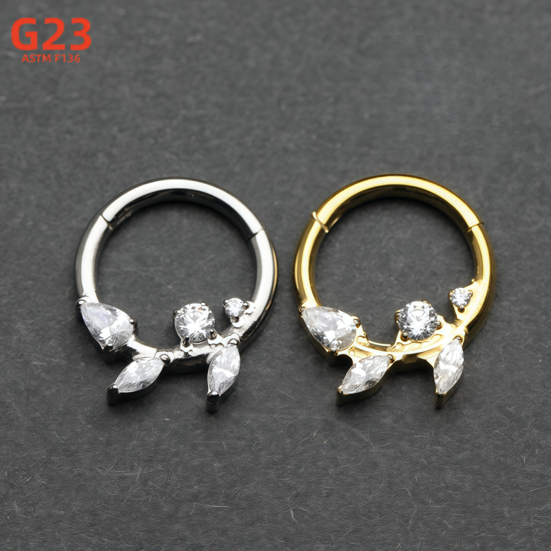 Inel nazal din titan G23, formă frunză, electroplacare, unisex, stil modern