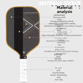Raketa pickleball z uhlíkových vlákien, značka Constant Cabin, textúra látky, matný dizajn, jadro PP honeycomb, hmotnosť 230±5 g