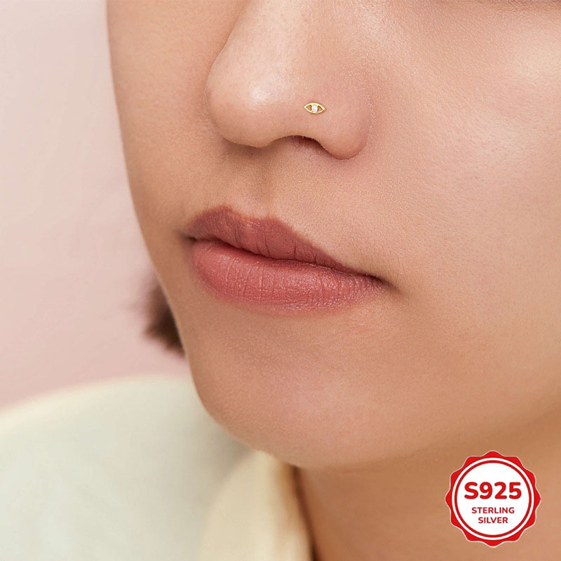 Nose stud от 925 стерлингово сребро с циркон, L-образна геометрична форма, унисекс, електроплатирано покритие