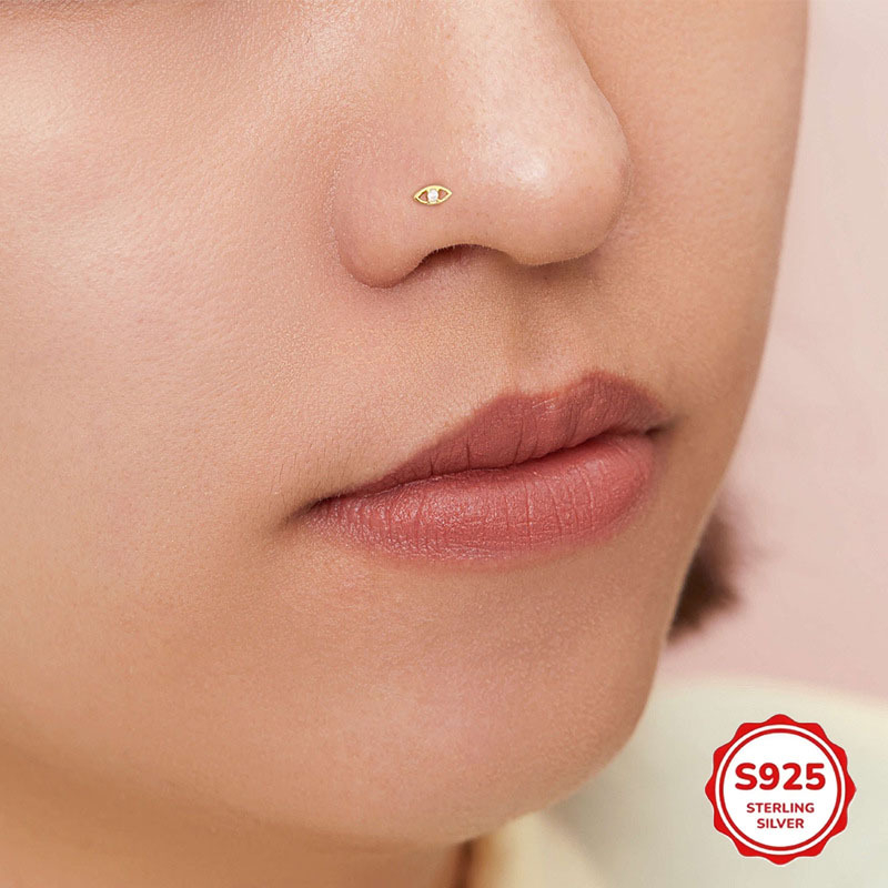 Nose stud от 925 стерлингово сребро с циркон, L-образна геометрична форма, унисекс, електроплатирано покритие