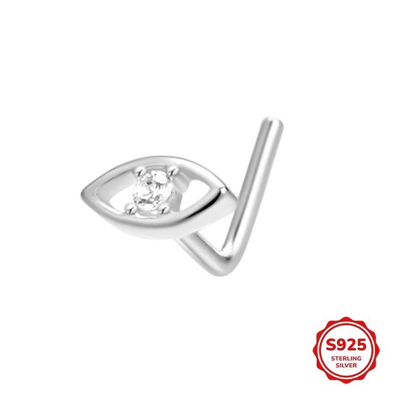 Nose stud от 925 стерлингово сребро с циркон, L-образна геометрична форма, унисекс, електроплатирано покритие