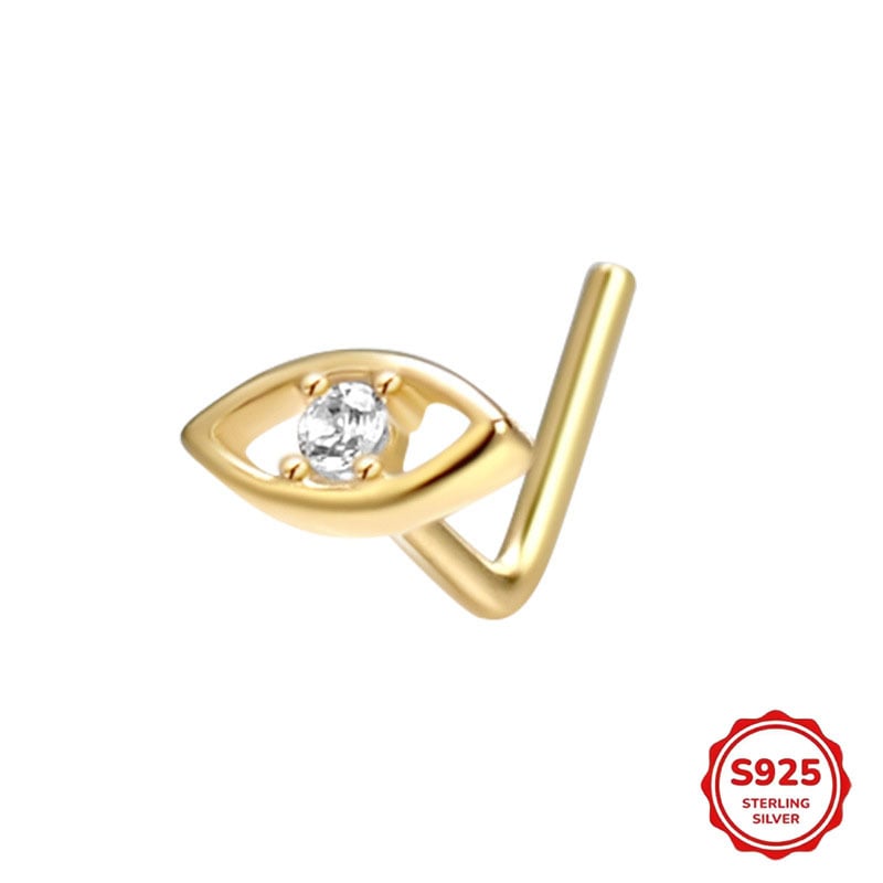 Nose stud от 925 стерлингово сребро с циркон, L-образна геометрична форма, унисекс, електроплатирано покритие