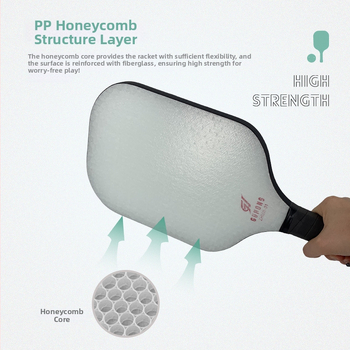 Fiberglass pickleball raketa – bezrámová konštrukcia, integrovaná konštrukcia, PP honeycomb core, ľahké telo, 200 g