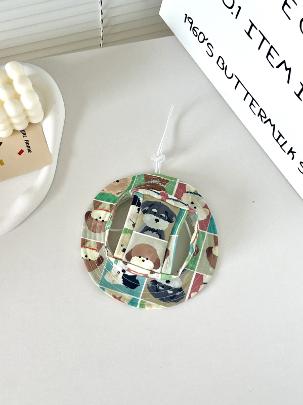 Рибарска шапка с карикатурен принт за котки и кучета, платнена, дишаща и регулируема