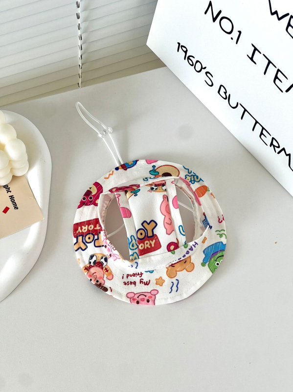 Рибарска шапка с карикатурен принт за котки и кучета, платнена, дишаща и регулируема