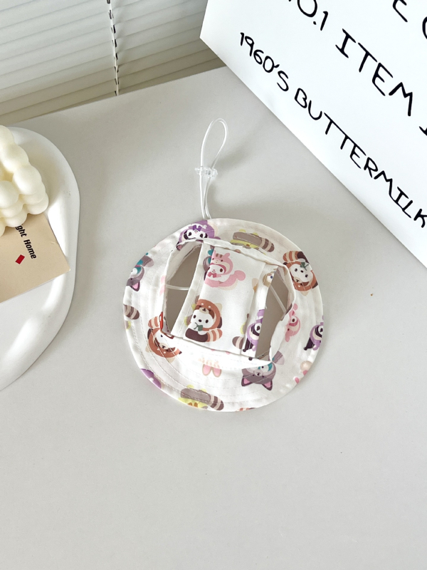 Рибарска шапка с карикатурен принт за котки и кучета, платнена, дишаща и регулируема