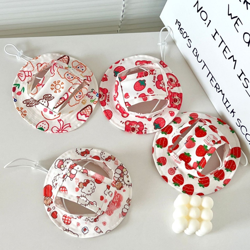 Рибарска шапка с карикатурен принт за котки и кучета, платнена, дишаща и регулируема