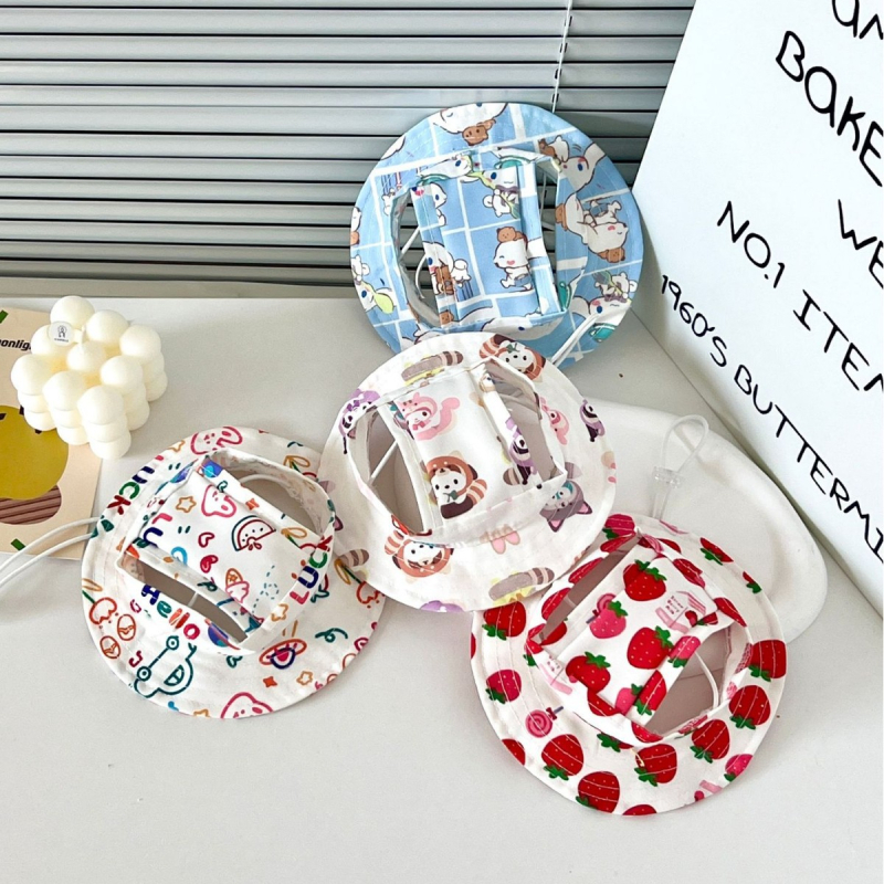 Рибарска шапка с карикатурен принт за котки и кучета, платнена, дишаща и регулируема