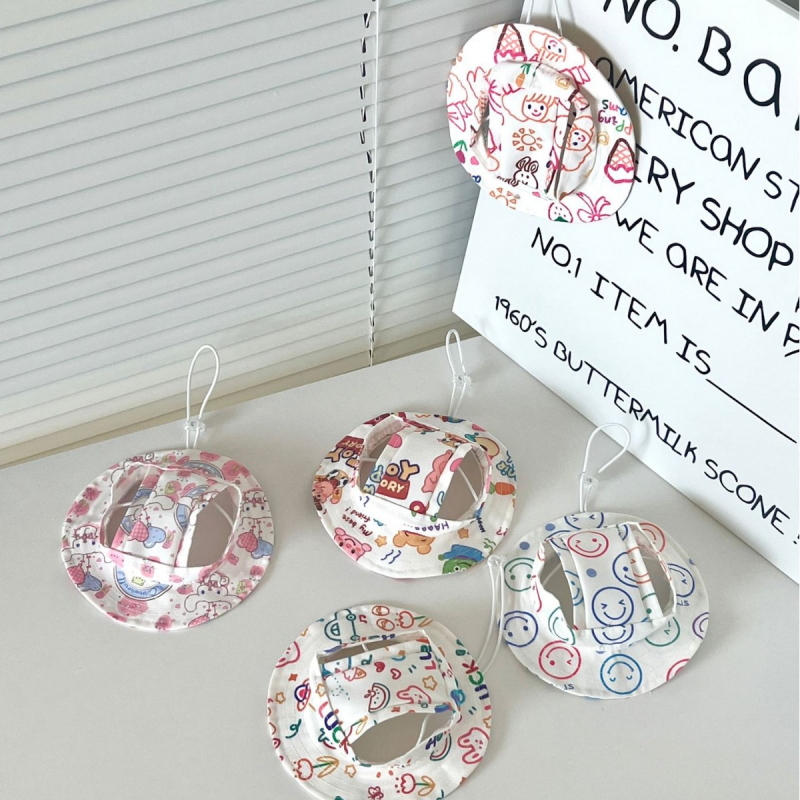 Рибарска шапка с карикатурен принт за котки и кучета, платнена, дишаща и регулируема