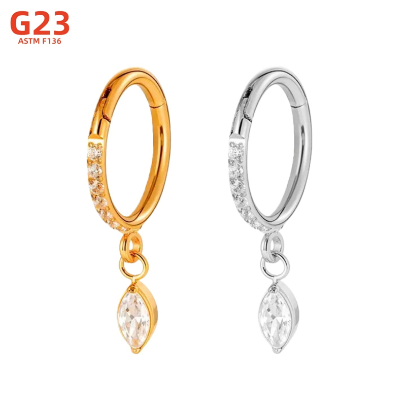 Носна халка – титаниева сплав, цирконови кристали, геометрична форма, прецизна обработка