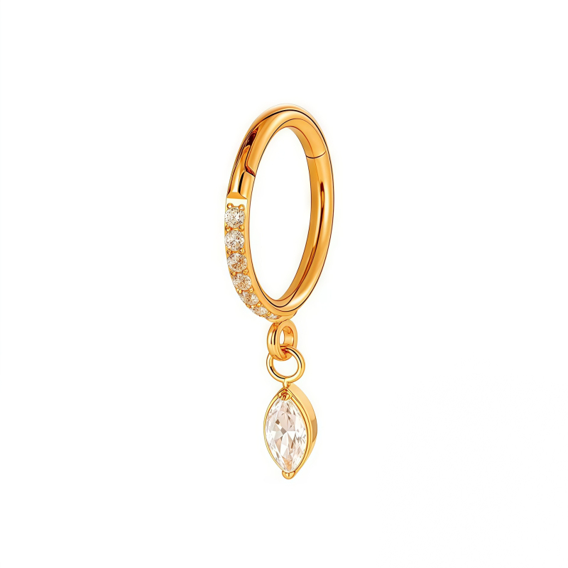 Носна халка – титаниева сплав, цирконови кристали, геометрична форма, прецизна обработка