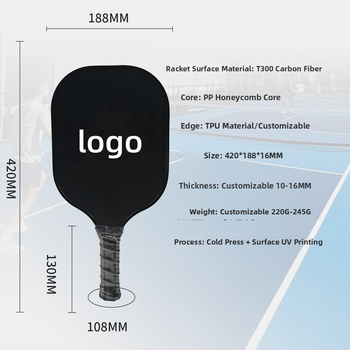 T300 uhlíková pickleball raketa s jadrom z PP honeycomb, hmotnosť 230±5 g, Jiang Hui