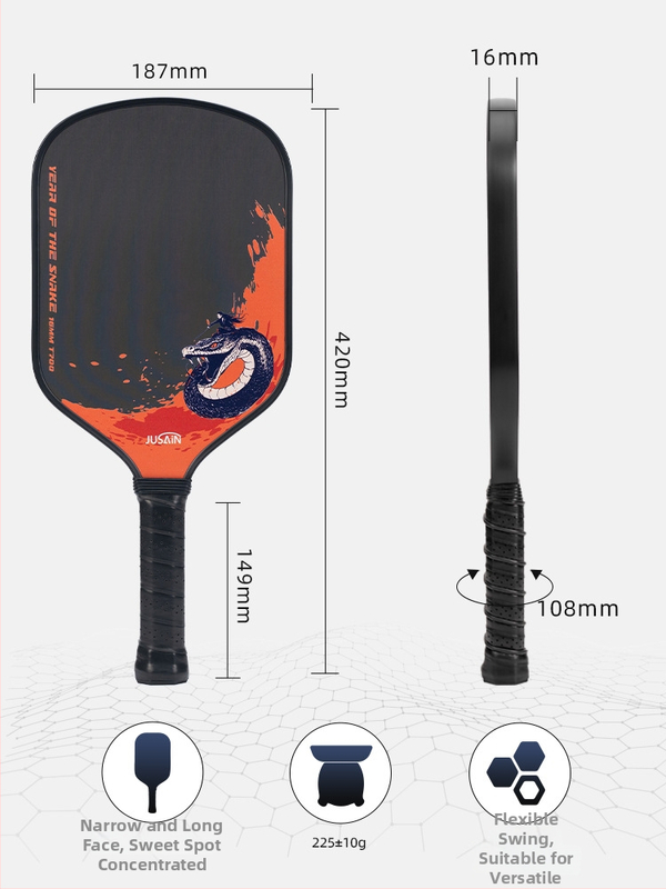 Rachetă pickleball, model T700, fibră de carbon, nucleu intern presat la cald, textură cu model de țesătură mată, 225 g (model: T700; material: fibră de carbon; nucleu: presare la cald; textură: țesătură mată; greutate: 225 g)